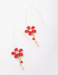 Red Thread Through Flower & Diamante Drop Earrings - link has visual effect only