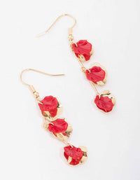 Gold Double Layered Red Petal Drop Earrings - link has visual effect only