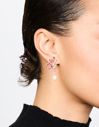 Gold & Pink Diamante Marquise Pearl Stud Earrings - link has visual effect only