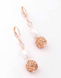 Pink Pearl & Fireball Drop Huggie Earrings - link has visual effect only