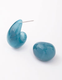 Teal Marble Droplet Huggie Earrings - link has visual effect only