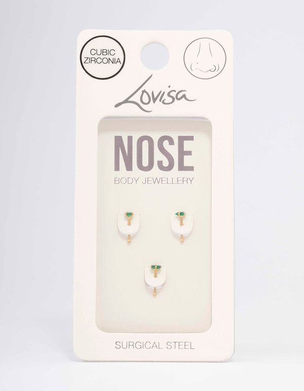 Gold Plated Surgical Steel Triangular Shape Nose Stud 3-Pack