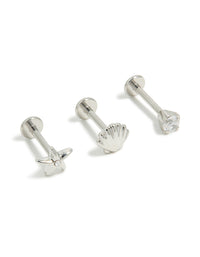 Surgical Steel Sea Shell Flat Back 3-Pack - link has visual effect only