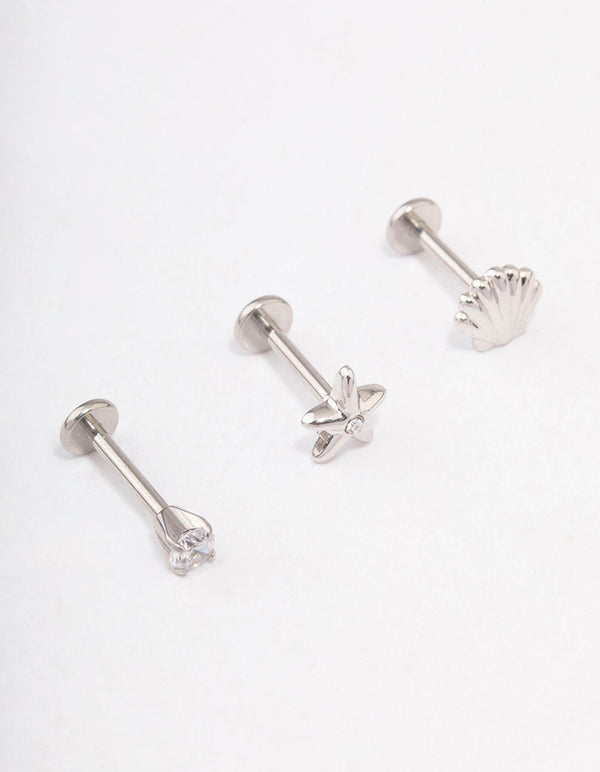 Surgical Steel Sea Shell Flat Back 3-Pack