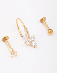Gold Plated Surgical Steel Flower Flat Back 3-Pack - link has visual effect only