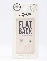 Gold Plated Surgical Steel Emerald Marquise Leaf Flat Back 3-Pack - link has visual effect only