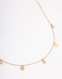 Waterproof Gold Plated Stainless Steel Diamante & Heart Necklace - link has visual effect only
