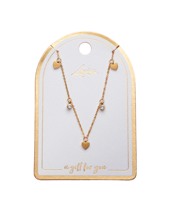 Gold Plated Stainless Steel Diamante & Heart Necklace
