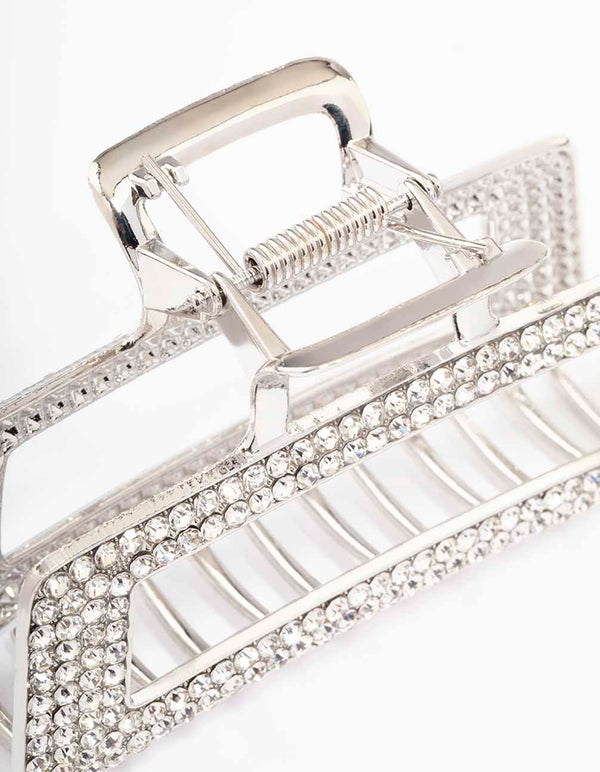 Silver Diamante Rectangle Hair Claw Clip