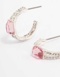 Silver Diamante Band Baguette Hoop Earrings - link has visual effect only