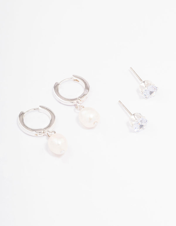 Silver Diamante & Pearl Earring Pack