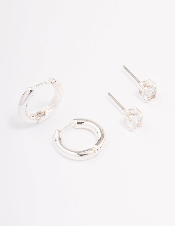 Silver Diamante Stud & Hoop Earring Pack