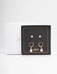 Gold Diamante Stud & Huggie Earring Pack - link has visual effect only