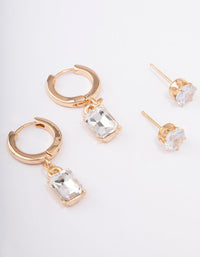 Gold Diamante Stud & Huggie Earring Pack - link has visual effect only