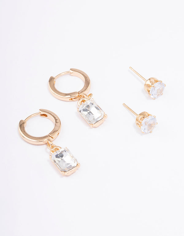 Gold Diamante Stud & Huggie Earring Pack