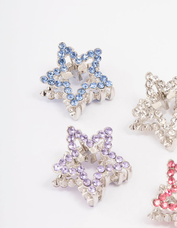 Silver Mini Diamante Star Hair Claw Clip 4-Pack
