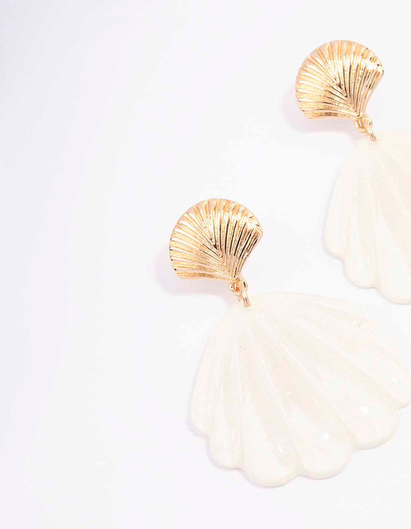 Gold Acrylic Shell Drop Earrings