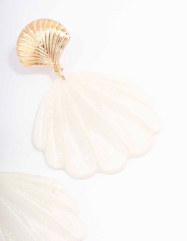 Gold Acrylic Shell Drop Earrings