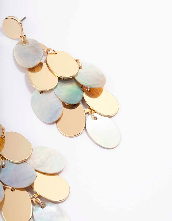 Gold Genuine Shell Disc Drop Earrings