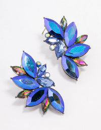 Silver Gunmetal Blue Diamante Marquise Statement Stud Earrings - link has visual effect only