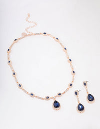 Rose Gold Navy Pear Drop Jewellery Set - link has visual effect only
