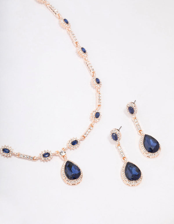 Rose Gold Navy Pear Drop Jewellery Set