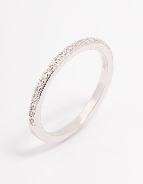 Platinum Sterling Silver Cubic Zirconia Pave Ring