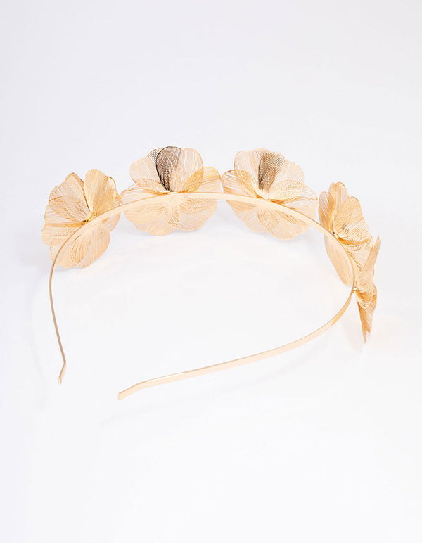 Gold Wire Diamante Flower Headband
