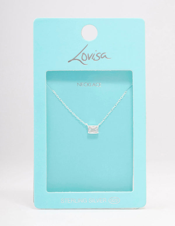 Sterling Silver Cubic Zirconia Emerald Cut Necklace