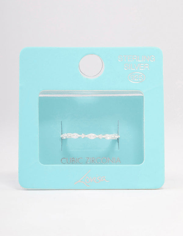 Sterling Silver Cubic Zirconia Alternating Marquise Round Ring