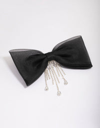 Black Fabric Organza Diamante Cup Chain Hair Bow Clip - link has visual effect only