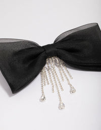 Black Fabric Organza Diamante Cup Chain Hair Bow Clip - link has visual effect only