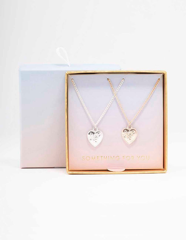 Mixed Metal Floral Heart Necklace Pack