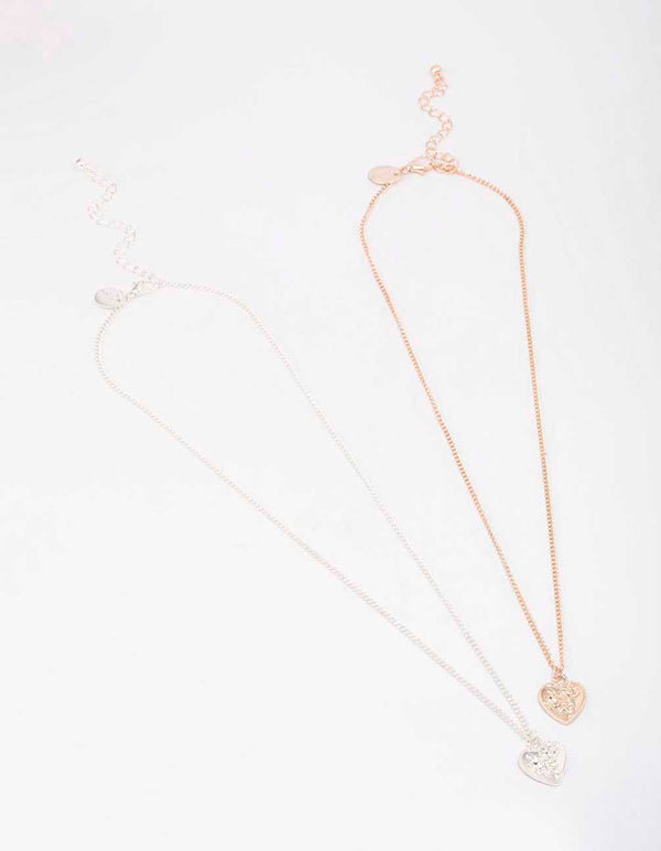 Mixed Metal Floral Heart Necklace Pack