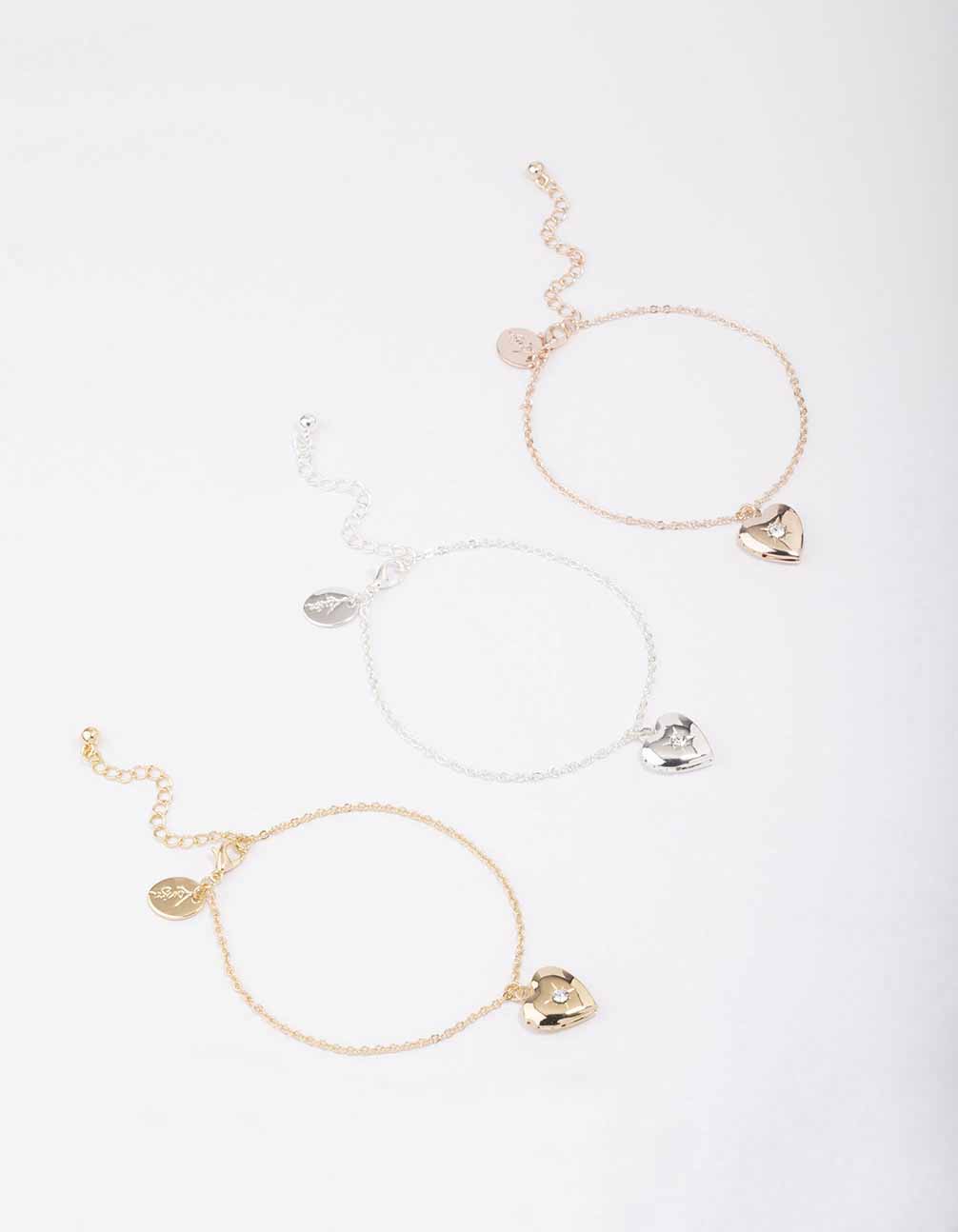 Mixed Metal Heart Locket Bracelet 3-Pack