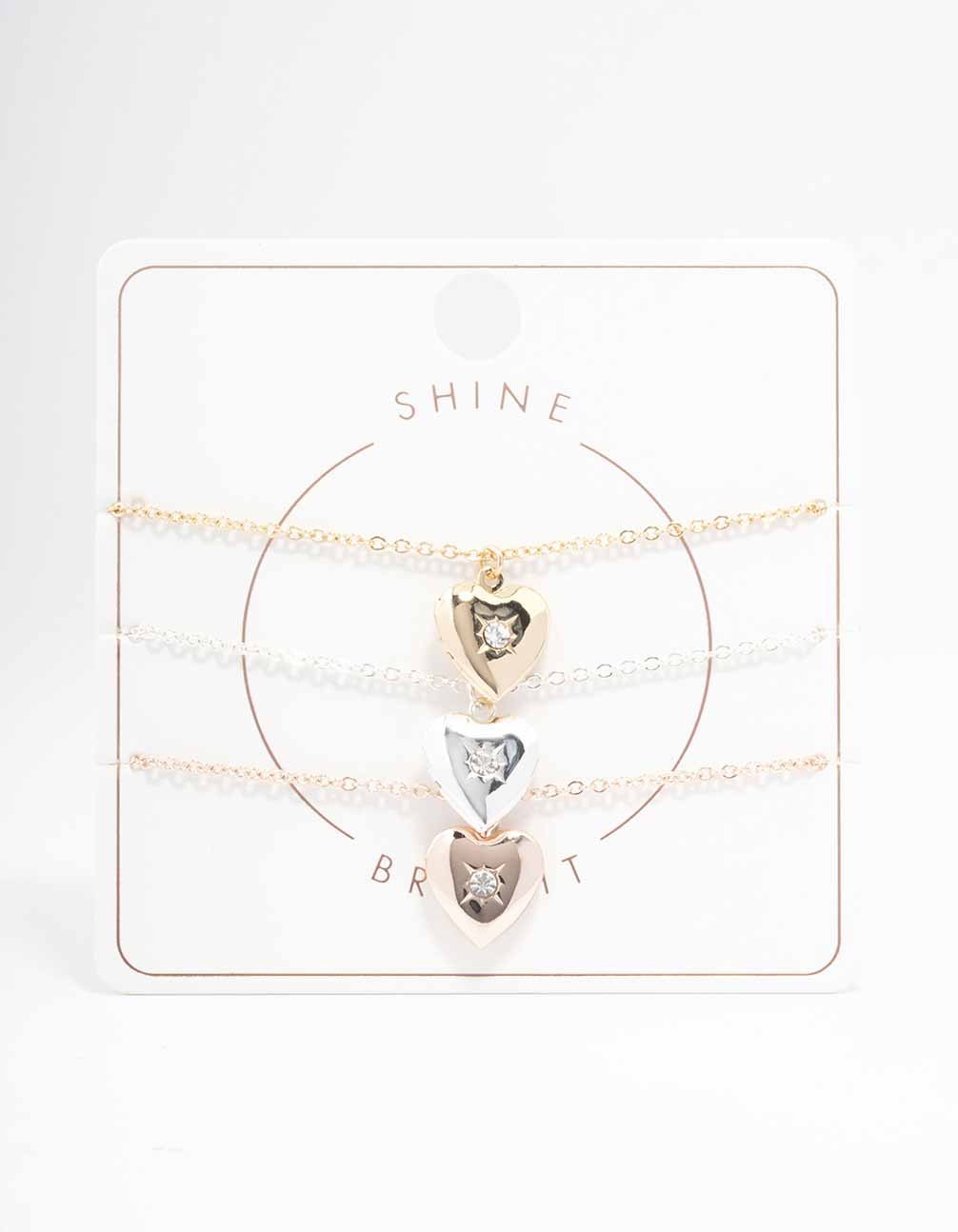 Mixed Metal Heart Locket Bracelet 3-Pack