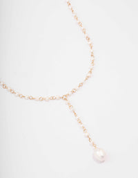 Gold Plated Large Pearl Y-Shaped Pendant Necklace - link has visual effect only