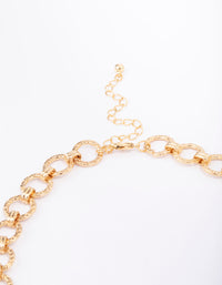 Gold Plated Hammered Round Link Chain Necklace - link has visual effect only