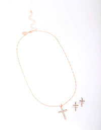 Rose Gold Diamante Cross Jewellery Set - link has visual effect only