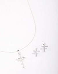 Silver Plain Cross Jewellery Set - link has visual effect only