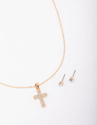 Gold Stud Cross Jewellery Set - link has visual effect only