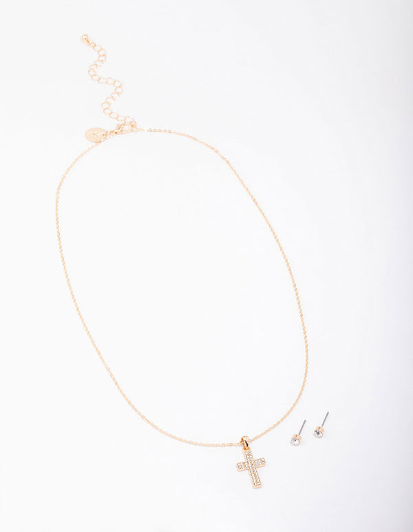 Gold Stud Cross Jewellery Set