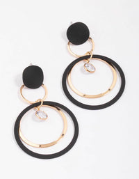 Black & Gold Fine Disc Diamante Drop Earrings - link has visual effect only