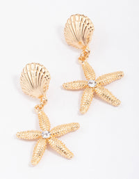 Gold Textured Shell & Starfish Drop Earrings - link has visual effect only