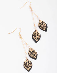 Gold & Black Filigree Diamante Leaf Drop Earrings - link has visual effect only