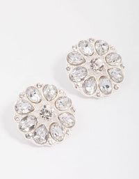 Silver Flower Diamante Encrusted Stud Earrings - link has visual effect only