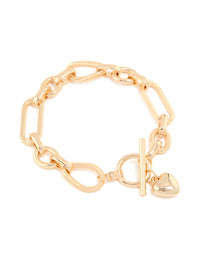 Gold Multi Link Heart T&O Chain Bracelet - link has visual effect only