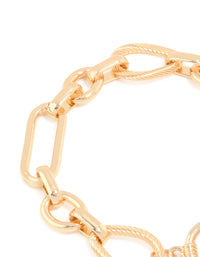 Gold Multi Link Heart T&O Chain Bracelet - link has visual effect only