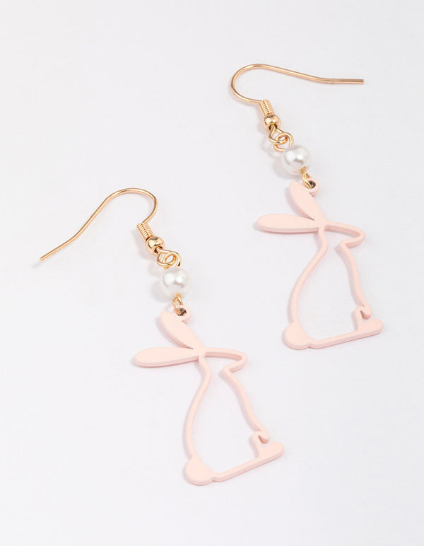 Pink Rabbit & Pearl Drop Earrings