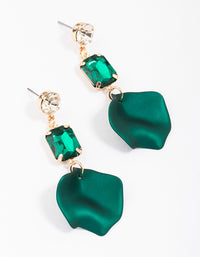 Gold Emerald Rectangular Diamante Petal Drop Earrings - link has visual effect only
